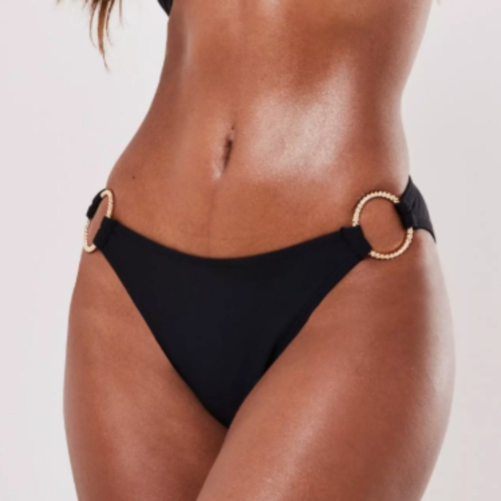 Missguided ring high leg black bikini bottom